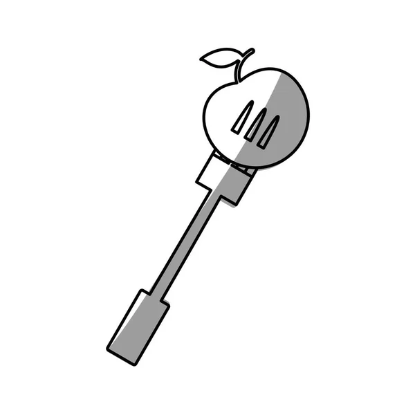 Pomme avec fourchette ombre pique-nique — Image vectorielle