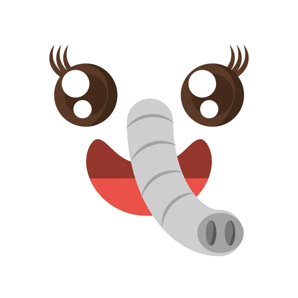 Kawaii visage éléphant expression animale icône — Image vectorielle