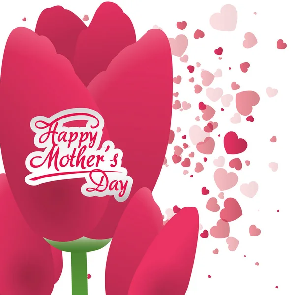 Feliz madre día tarjeta rosa tulipán corazón decoración — Archivo Imágenes Vectoriales