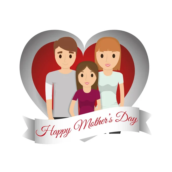 Feliz día de las madres familia celebración corazón — Vector de stock