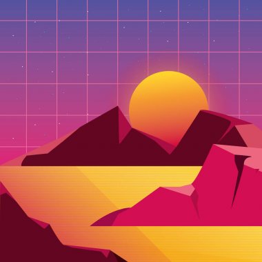 Retro arka plan fütüristik peyzaj tasarımı