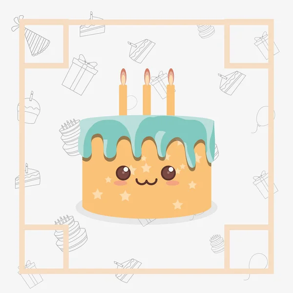 Ícone bolo de aniversário Kawaii — Vetor de Stock