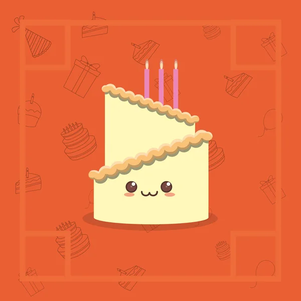Icône gâteau d'anniversaire Kawaii — Image vectorielle