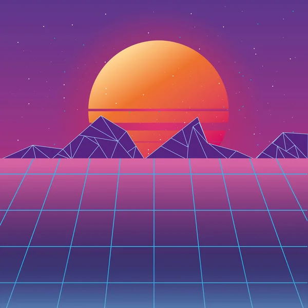 Fundo retro design de paisagem futurista — Vetor de Stock