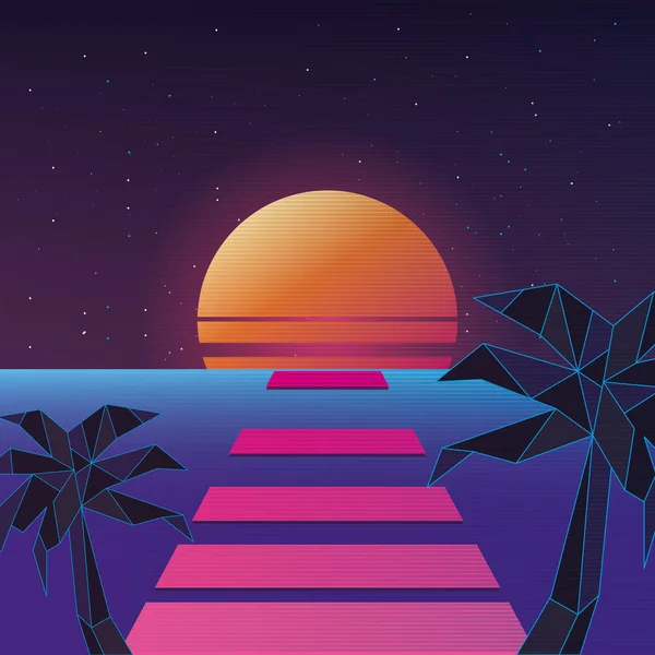 Retro background futuristic landscape design — Stock Vector