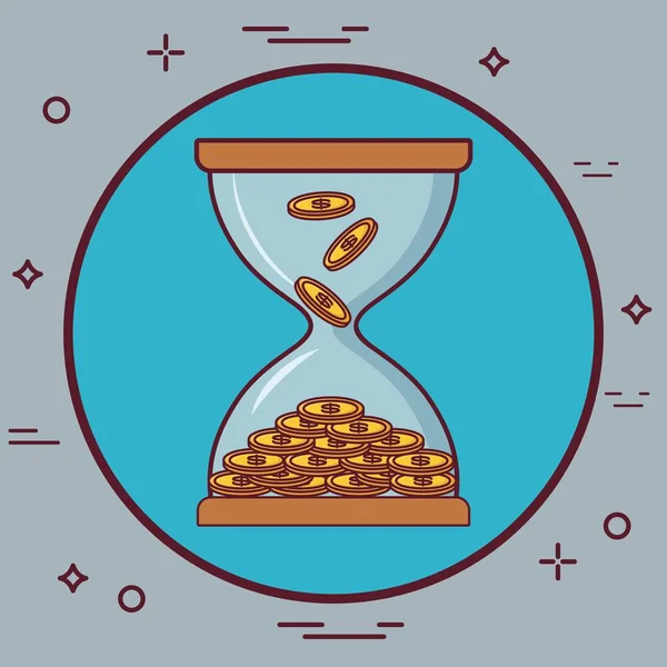Reloj de arena con monedas — Vector de stock