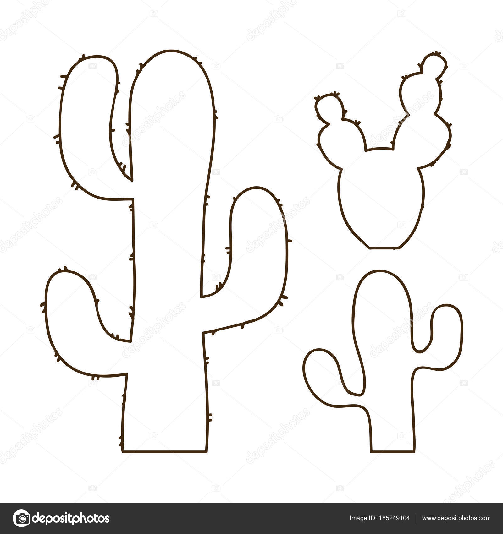 Conjunto de cactos em estilo simples de desenho animado isolado no fundo  branco. cactus em vasos e flores. cacto