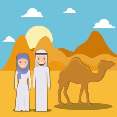 Arapça çift tasarımı ile kuru çöl peyzaj
