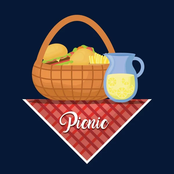 Picnic basket with snack design — Stock Vector