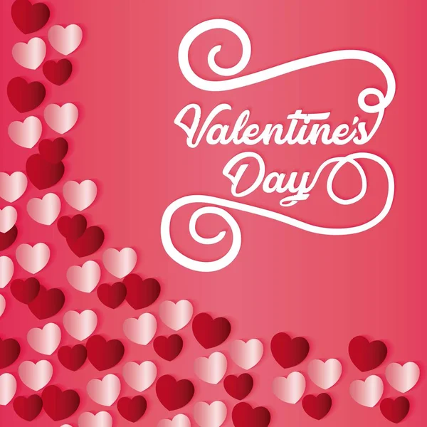 Glückliche Valentinstag Typografie auf Herzen dekoriert Hintergrund — Stockvektor
