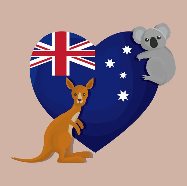 Heureux jour australie avec drapeau sur un design de coeur — Image vectorielle