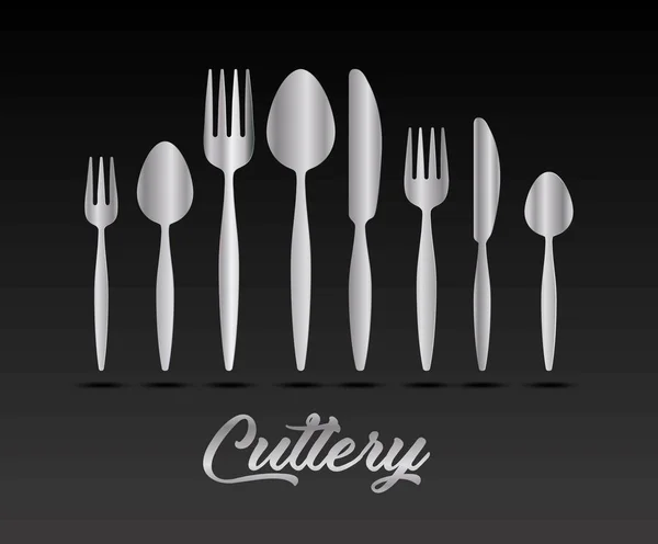 Silver cutlery collection — Stock Vector