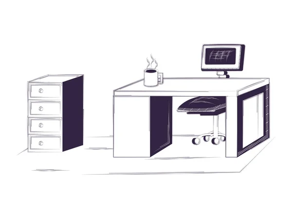 Design von Schreibtisch und Bürobedarf — Stockvektor
