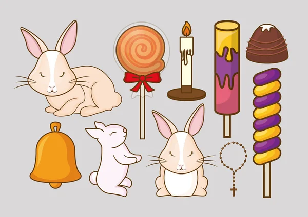 Conception de lapins et bonbons mignons — Image vectorielle