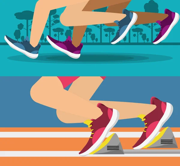 Atleten met loopschoenen sport concurrentie concept — Stockvector