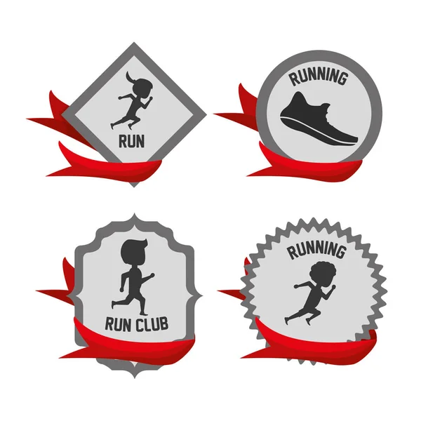 Sylwetka ustawić ikony związane z biegania i konkurencji sportowych — Wektor stockowy