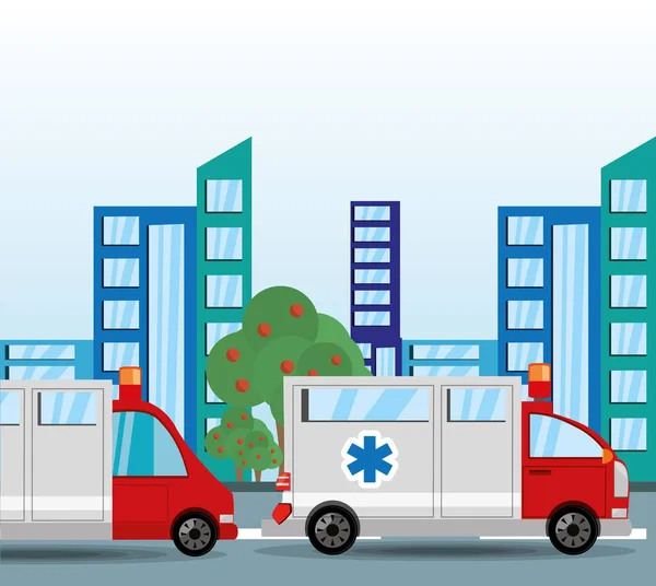 Ambulance transitant par la ville — Image vectorielle