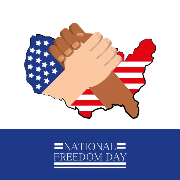Hände zusammen mit Fahne zum nationalen Tag der Freiheit — Stockvektor