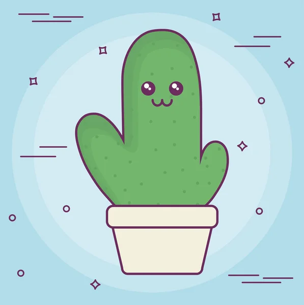 Cactus kawaii dans une icône de pot — Image vectorielle