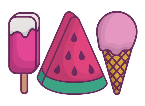 Ícone de sorvete e melancia — Vetor de Stock