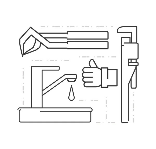 Flache Set Ikone Werkzeuge Sanitär — Stockvektor