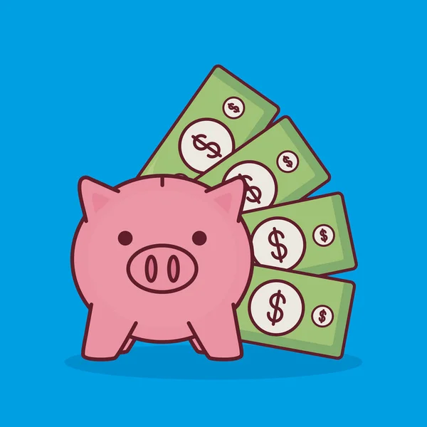 Piggy banco e dinheiro ícones relacionados — Vetor de Stock