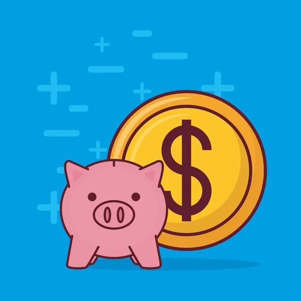 Piggy banco e dinheiro ícones relacionados — Vetor de Stock