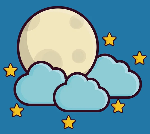 Icono Luna y nubes — Vector de stock