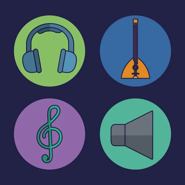 Auriculares e iconos relacionados con la música — Vector de stock