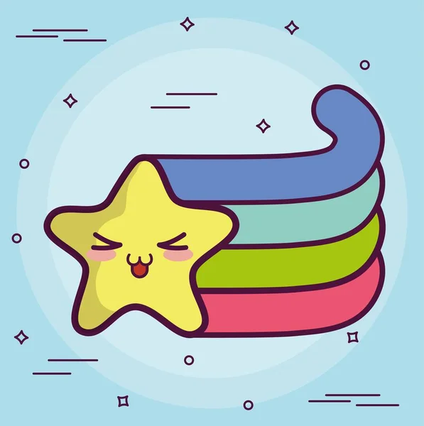 Étoile kawaii avec une icône arc-en-ciel — Image vectorielle