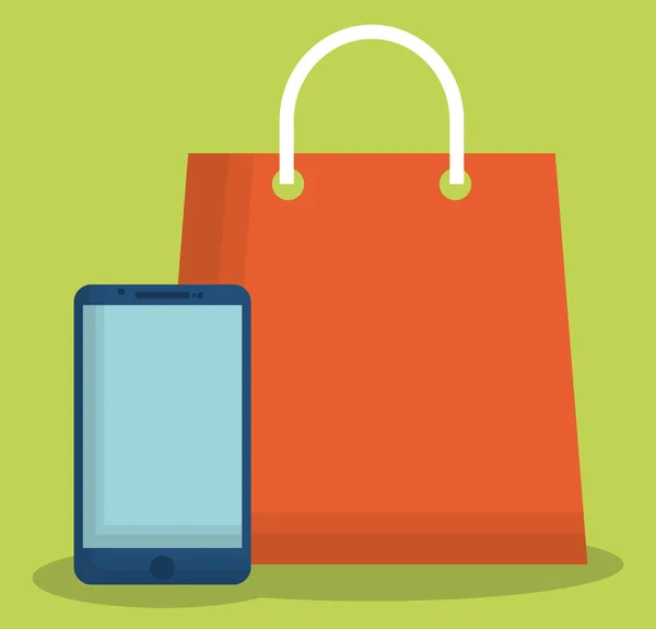 Nákupní tašku a ikona chytrého telefonu — Stockový vektor