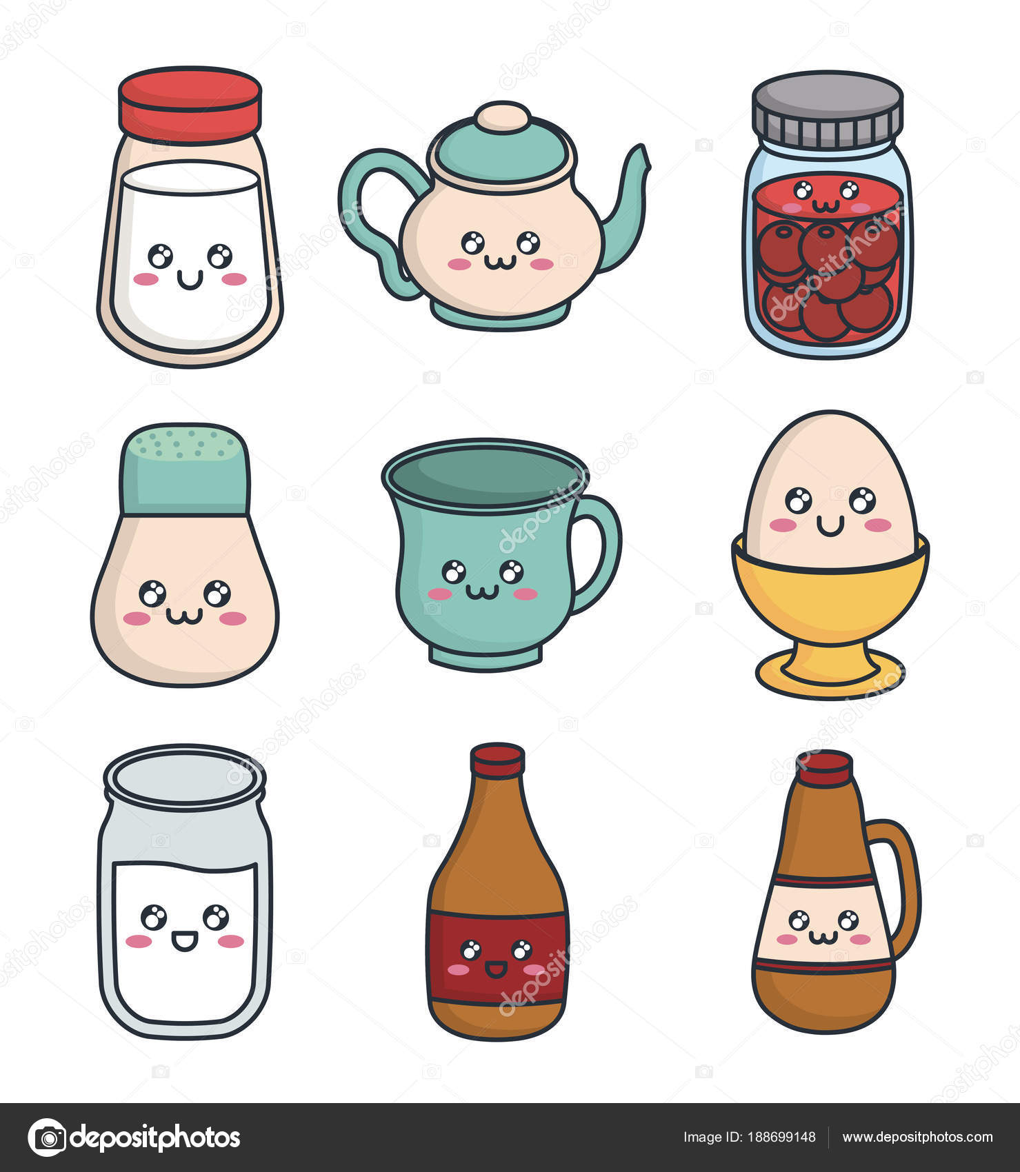 Vetor De Café Da Manhã De Kawaii Ilustração do Vetor - Ilustração de  alaranjado, forma: 219311750