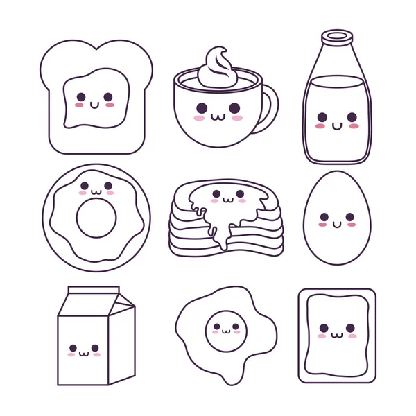 Kawaii desayuno diseño de alimentos — Archivo Imágenes Vectoriales