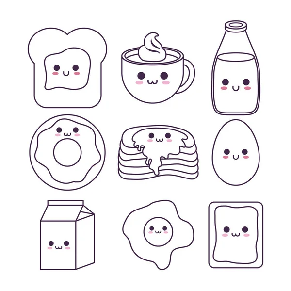 Kawaii desayuno diseño de alimentos — Vector de stock