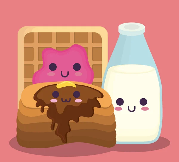 Kawaii desayuno diseño de alimentos — Vector de stock