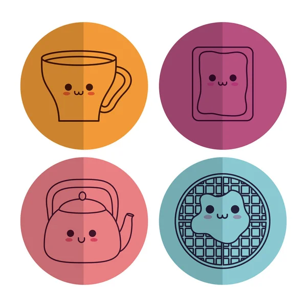 Kawaii petit déjeuner design alimentaire — Image vectorielle