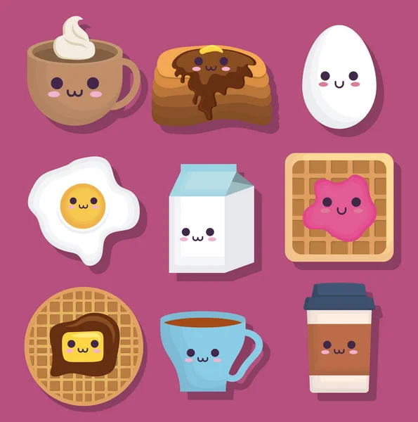 Kawaii desayuno diseño de alimentos — Vector de stock