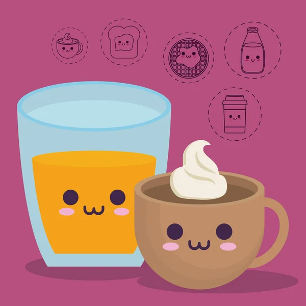 Kawaii desayuno diseño de alimentos — Vector de stock