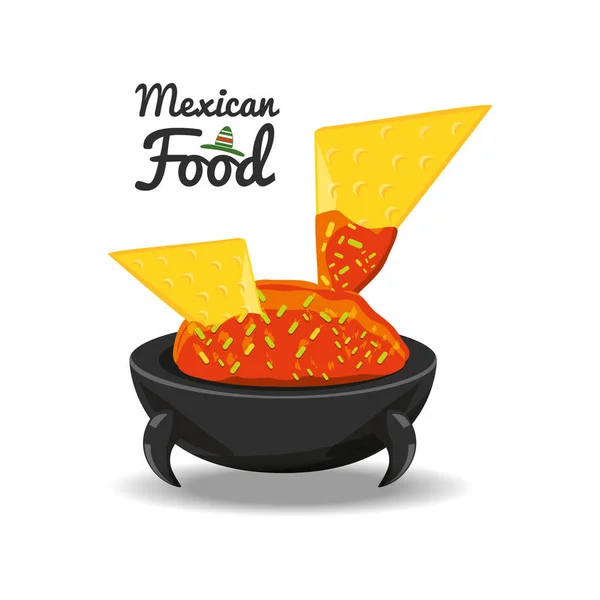 Nachos con salsa tradicional mexicana cuisin — Vector de stock