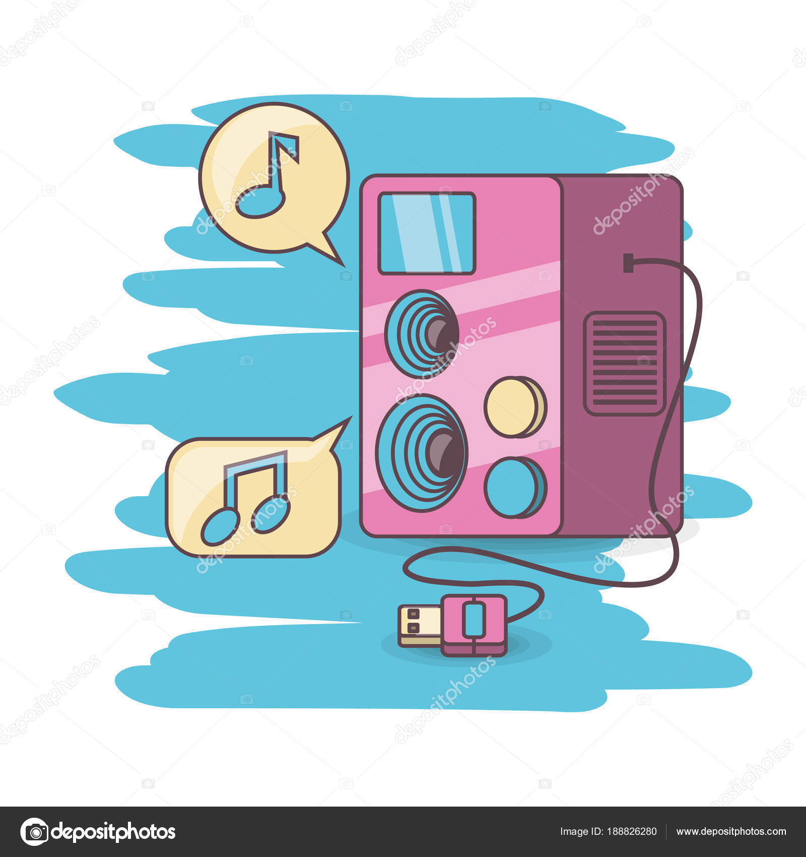 Altofalante de áudio colorido música — Vetor de Stock