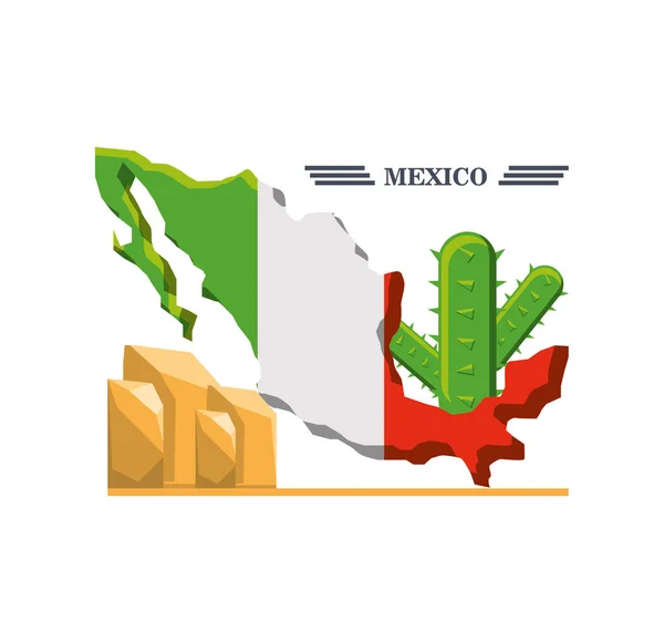Карта Мексики с мексиканскими элементами — стоковый вектор