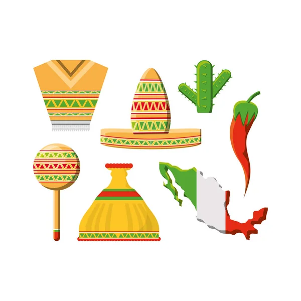 Bunte Reihe mexikanischer Ikonen — Stockvektor