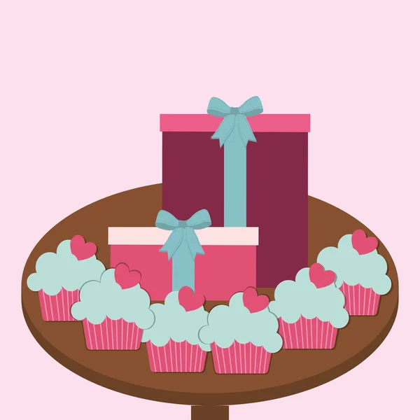 Kotak hadiah dan desain cupcakes - Stok Vektor