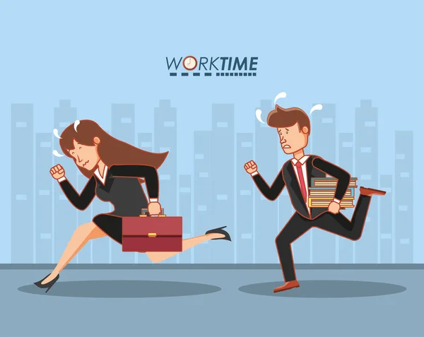 Avatares de empresarios con elementos de tiempo de trabajo — Vector de stock