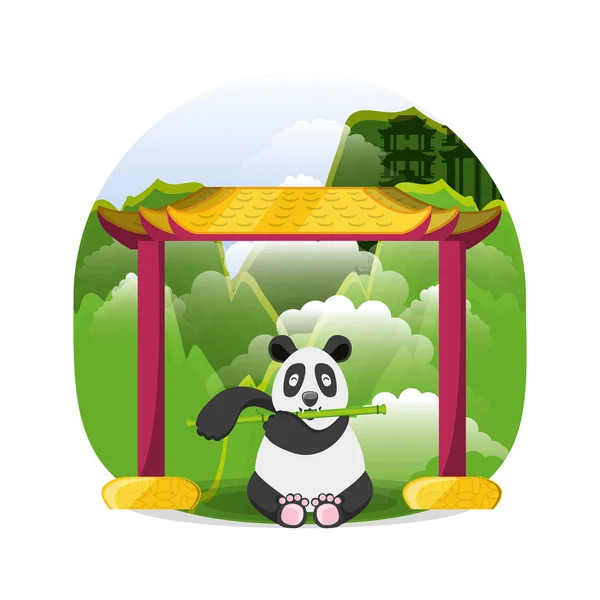 Bonito urso panda de cultura oriental — Vetor de Stock