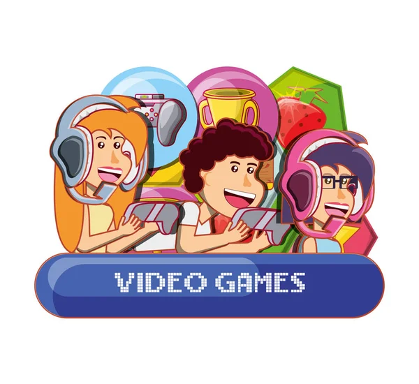 Τα παιδιά παίζουν με κονσόλα παιχνιδιών βίντεο — Διανυσματικό Αρχείο