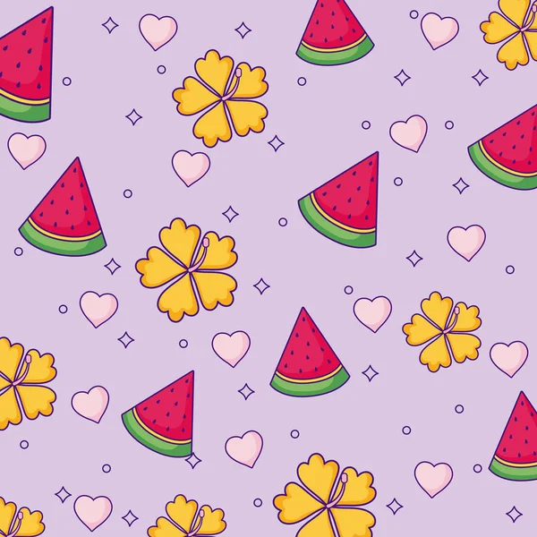 Melons d'eau et fleurs tropicales fond — Image vectorielle