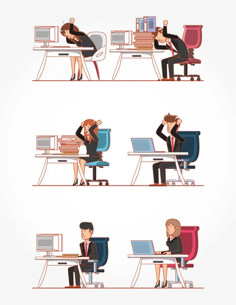 Businesspeople avatars with work time elements — Stock Vector