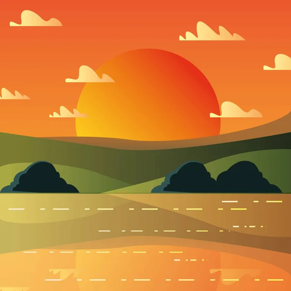 Projeto da paisagem do por do sol — Vetor de Stock