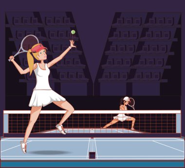 Tenis karakterleri oynayan kadınlar